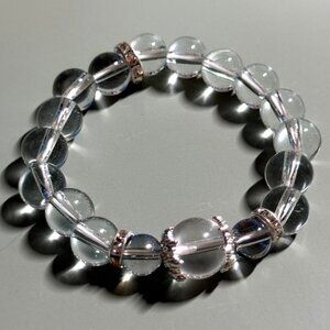 Brand New Clear Crystal Beaded Stretch Bracelet Silver Accents Diameter 2''
